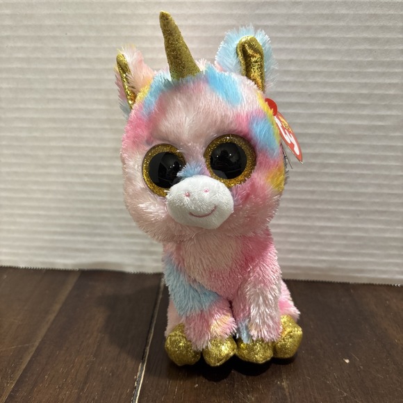 Ty Other - Ty‎ Beanie Boos Boo Fantasia the Unicorn 6" Beanbag Plush Pink Rainbow Spots